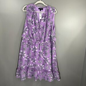 Lane Bryant NWT Sz 24 Sleeveless Notch Neck Elastic Waist Purple Floral Dress